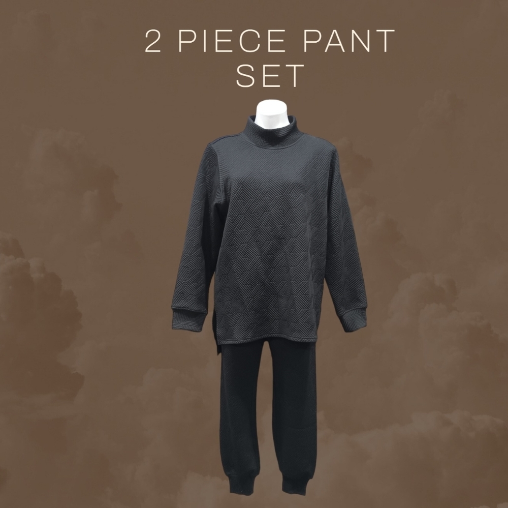 Oversized Women Mockneck Textured Tracksuit Winter Thick Knitted Pants Suits - Picture 2 of 8